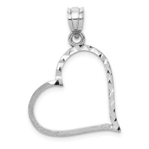 14k White Gold Satin Finished Reversible Heart Pendant, 30mm