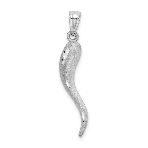 14k White Gold Satin & Diamond Cut Italian Horn Pendant, 5 x 30mm