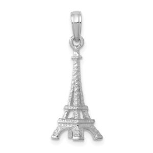 14k White Gold Small 3D Eiffel Tower Pendant