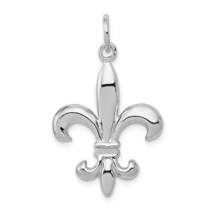 14k White Gold Solid 3D Fleur De Lis Pendant, 17mm (5/8 inch)