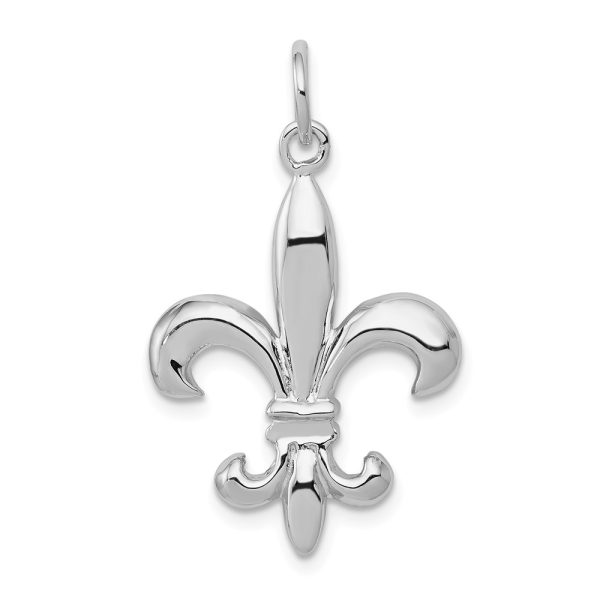 14k White Gold Solid 3D Fleur De Lis Pendant, 17mm (5/8 inch)