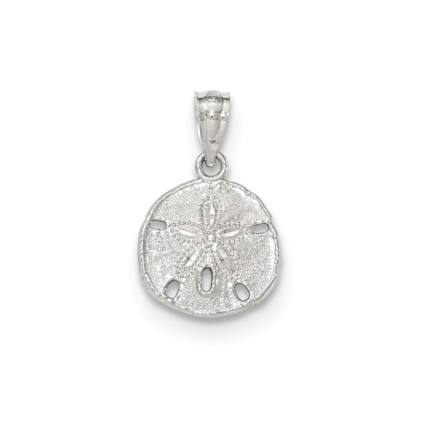 14k White Gold Textured Sand Dollar Pendant, 12mm (7/16 Inch)