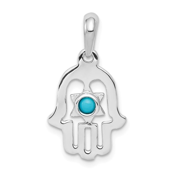 14k White Gold Turquoise Chamseh Pendant, 13 x 25mm