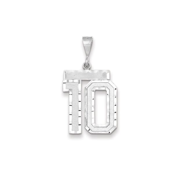 14k White Gold, Varsity Collection, Large D/C Pendant, Number 10