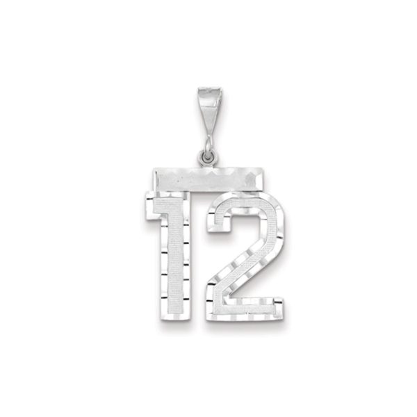 14k White Gold, Varsity Collection, Large D/C Pendant, Number 12