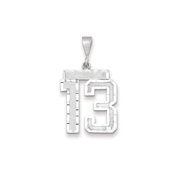 14k White Gold, Varsity Collection, Large D/C Pendant, Number 13