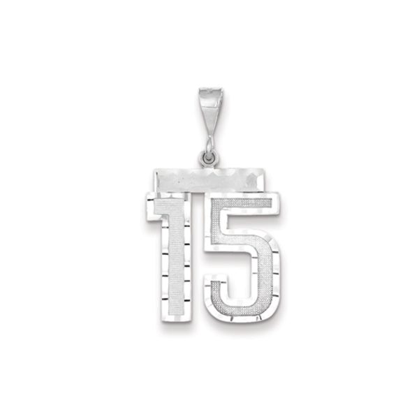 14k White Gold, Varsity Collection, Large D/C Pendant, Number 15