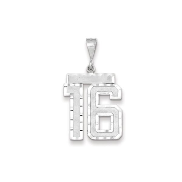 14k White Gold, Varsity Collection, Large D/C Pendant, Number 16