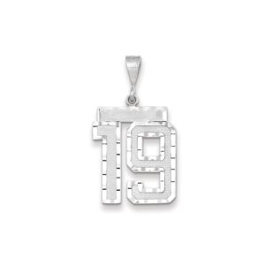 14k White Gold, Varsity Collection, Large D/C Pendant, Number 19