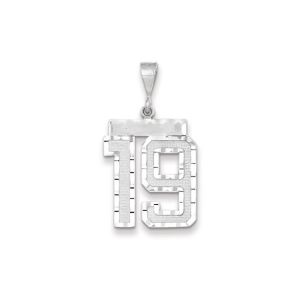 14k White Gold, Varsity Collection, Large D/C Pendant, Number 19