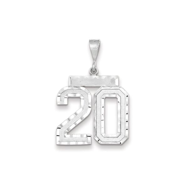 14k White Gold, Varsity Collection, Large D/C Pendant, Number 20