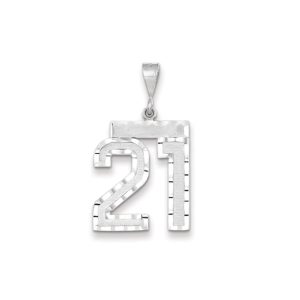 14k White Gold, Varsity Collection, Large D/C Pendant, Number 21