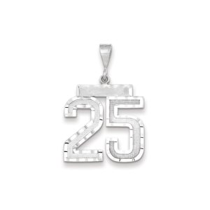 14k White Gold, Varsity Collection, Large D/C Pendant, Number 25