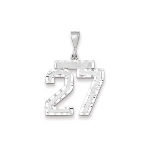 14k White Gold, Varsity Collection, Large D/C Pendant, Number 27