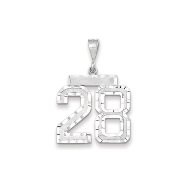 14k White Gold, Varsity Collection, Large D/C Pendant, Number 28