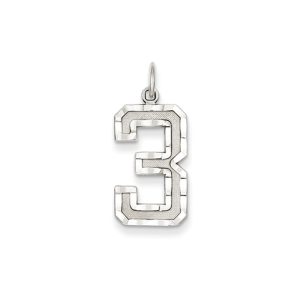 14k White Gold, Varsity Collection, Large D/C Pendant, Number 3