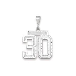 14k White Gold, Varsity Collection, Large D/C Pendant, Number 30