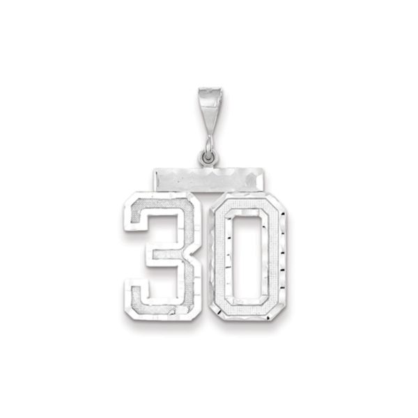 14k White Gold, Varsity Collection, Large D/C Pendant, Number 30