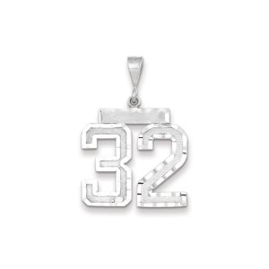 14k White Gold, Varsity Collection, Large D/C Pendant, Number 32