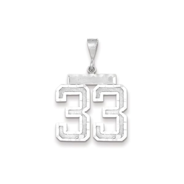 14k White Gold, Varsity Collection, Large D/C Pendant, Number 33