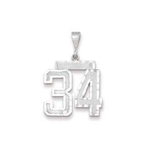 14k White Gold, Varsity Collection, Large D/C Pendant, Number 34