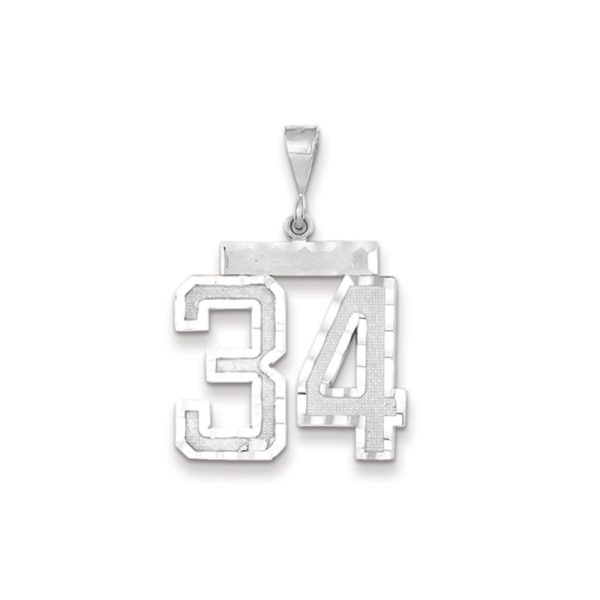 14k White Gold, Varsity Collection, Large D/C Pendant, Number 34