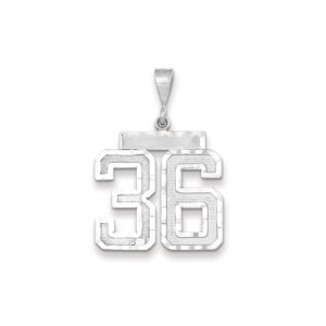 14k White Gold, Varsity Collection, Large D/C Pendant, Number 36