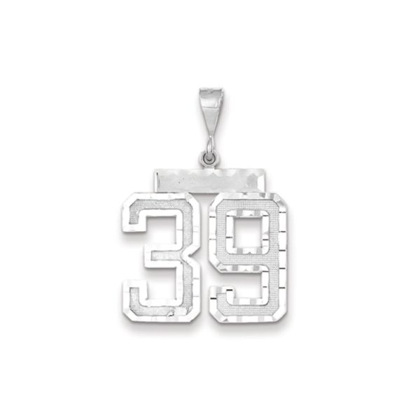 14k White Gold, Varsity Collection, Large D/C Pendant, Number 39