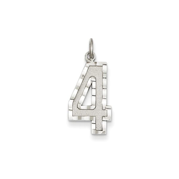 14k White Gold, Varsity Collection, Large D/C Pendant, Number 4