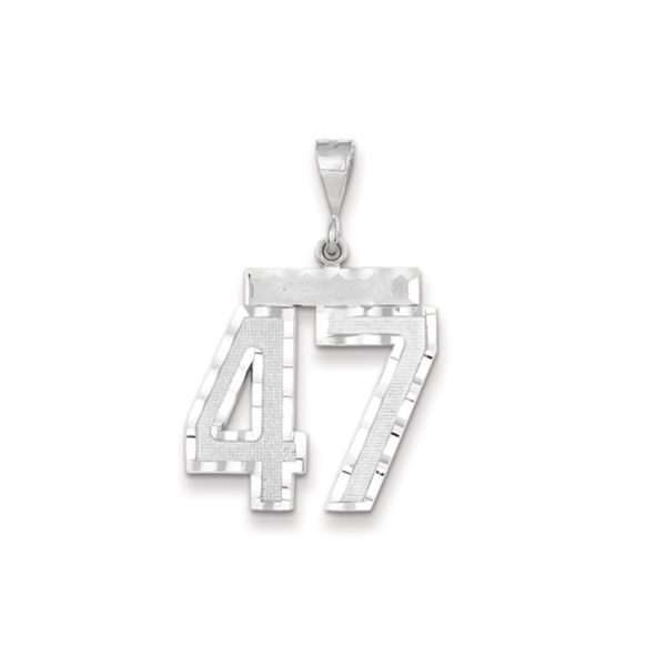 14k White Gold, Varsity Collection, Large D/C Pendant, Number 47