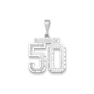 14k White Gold, Varsity Collection, Large D/C Pendant, Number 50