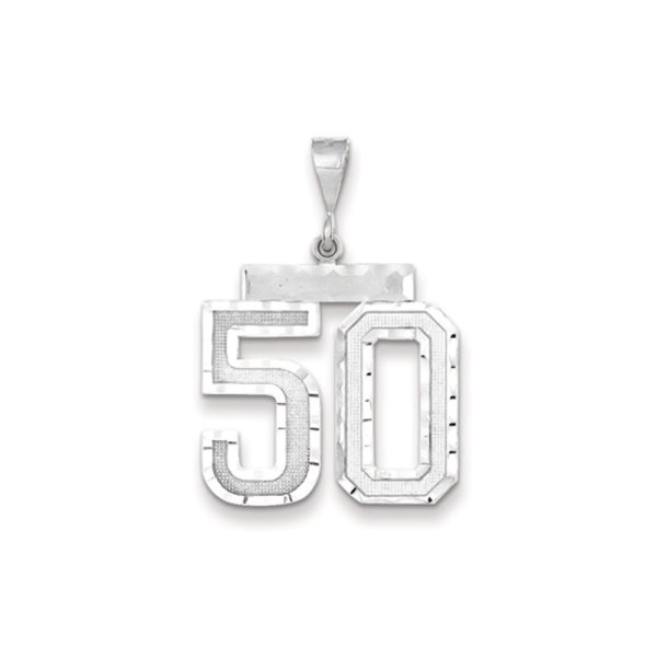 14k White Gold, Varsity Collection, Large D/C Pendant, Number 50