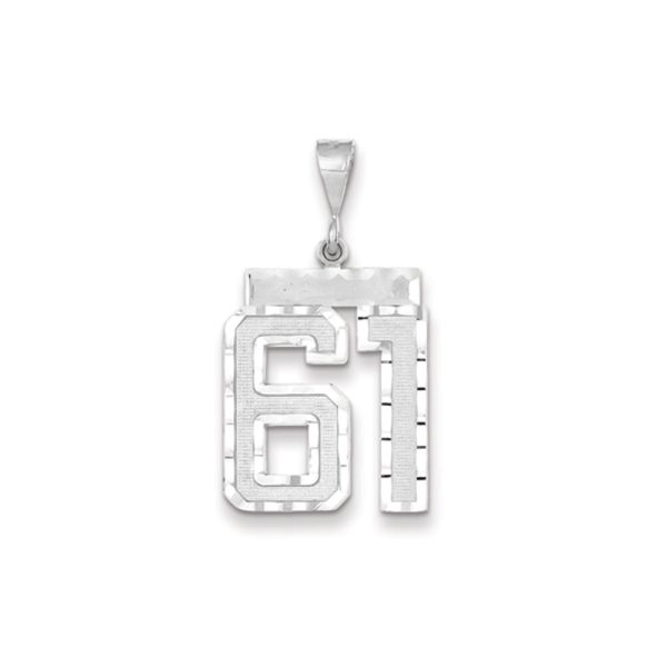 14k White Gold, Varsity Collection, Large D/C Pendant, Number 61