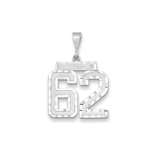 14k White Gold, Varsity Collection, Large D/C Pendant, Number 62