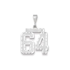 14k White Gold, Varsity Collection, Large D/C Pendant, Number 64