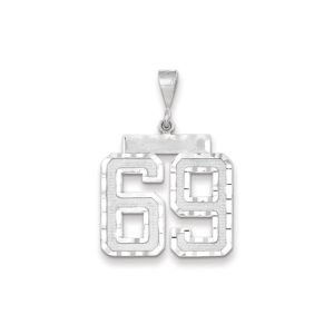 14k White Gold, Varsity Collection, Large D/C Pendant, Number 69