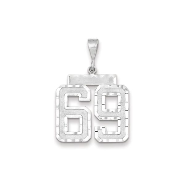 14k White Gold, Varsity Collection, Large D/C Pendant, Number 69