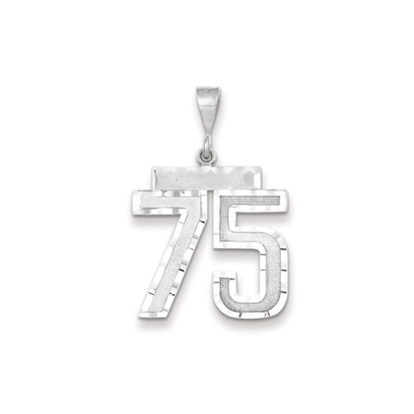 14k White Gold, Varsity Collection, Large D/C Pendant, Number 75