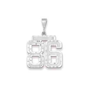 14k White Gold, Varsity Collection, Large D/C Pendant, Number 86