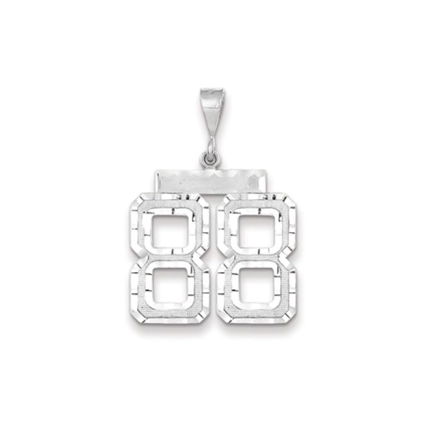 14k White Gold, Varsity Collection, Large D/C Pendant, Number 88