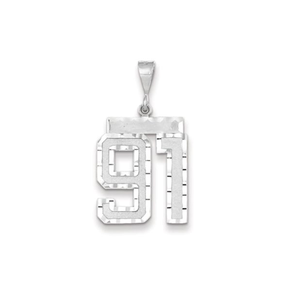 14k White Gold, Varsity Collection, Large D/C Pendant, Number 91