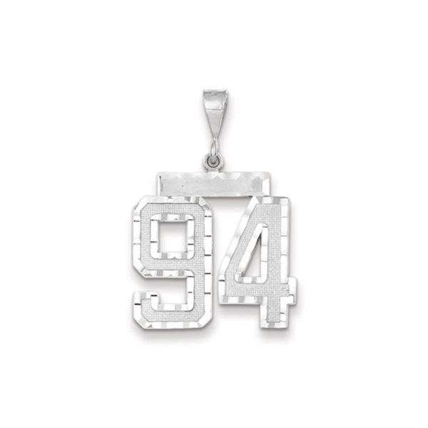 14k White Gold, Varsity Collection, Large D/C Pendant, Number 94