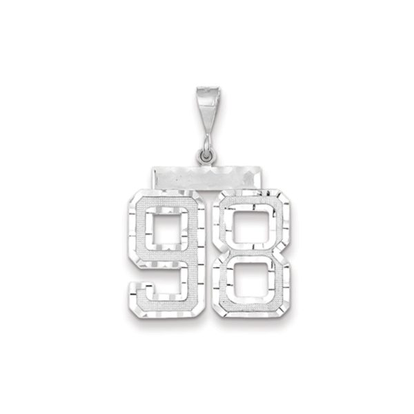 14k White Gold, Varsity Collection, Large D/C Pendant, Number 98