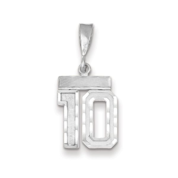 14k White Gold, Varsity Collection, Small D/C Pendant, Number 10