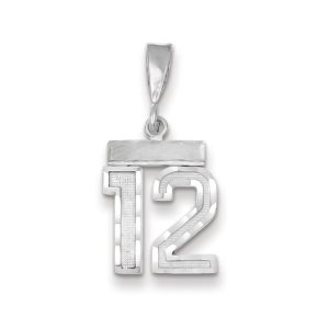 14k White Gold, Varsity Collection, Small D/C Pendant, Number 12