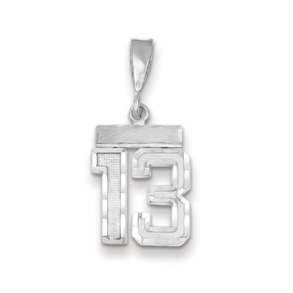 14k White Gold, Varsity Collection, Small D/C Pendant, Number 13