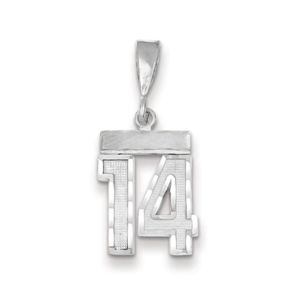 14k White Gold, Varsity Collection, Small D/C Pendant, Number 14