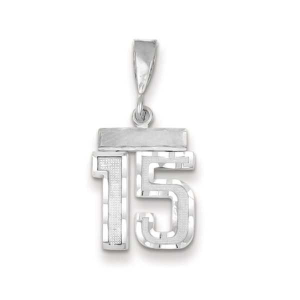 14k White Gold, Varsity Collection, Small D/C Pendant, Number 15