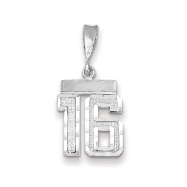 14k White Gold, Varsity Collection, Small D/C Pendant, Number 16