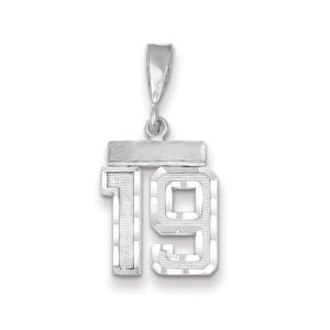 14k White Gold, Varsity Collection, Small D/C Pendant, Number 19